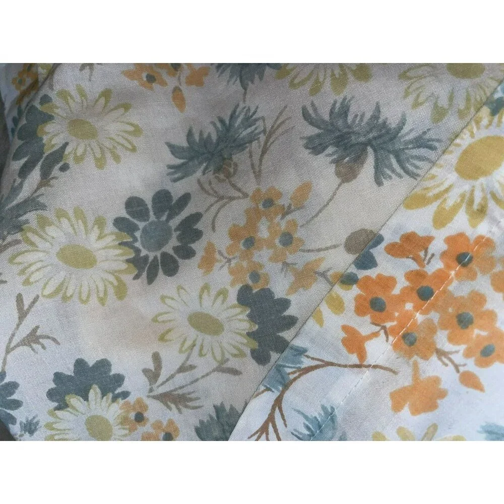 Vintage Full Size Sheet Set Used Blue Yellow Orange Floral 2 Piece